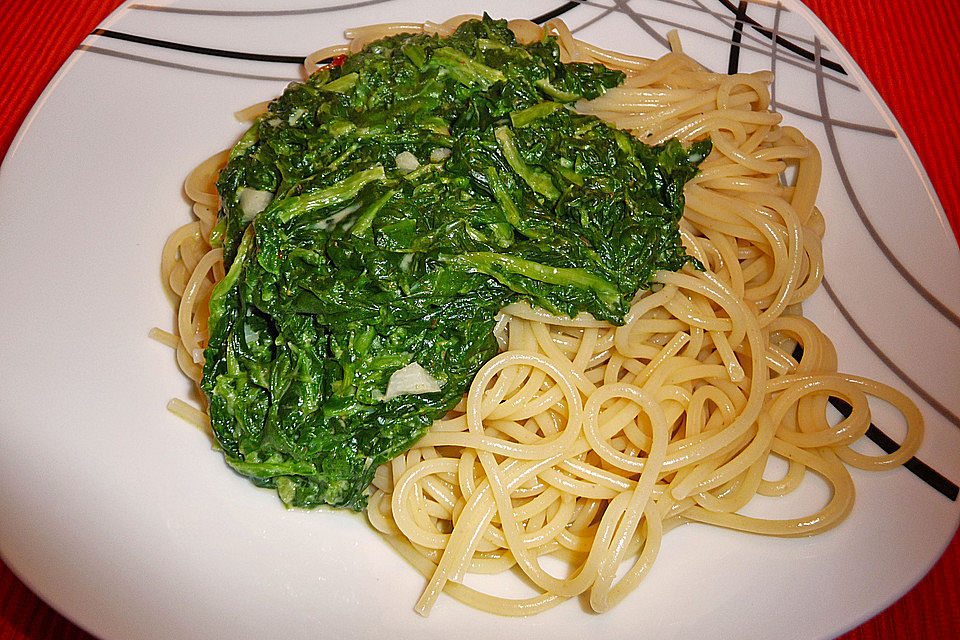 Spaghetti mit Kokosspinat