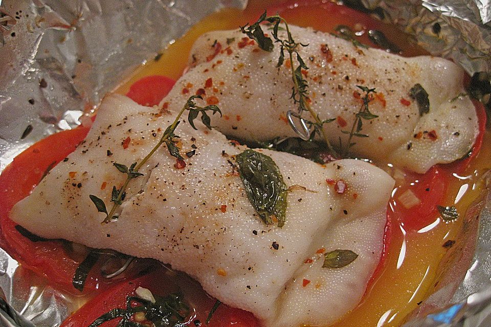 Tomatenfisch in Alufolie