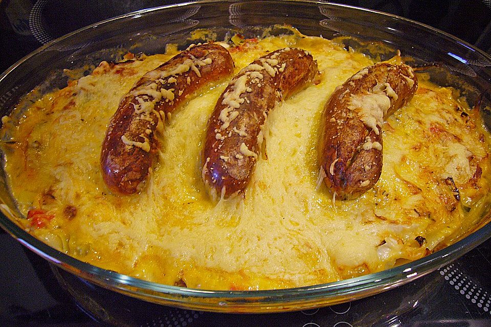 Bratwurst - Gemüse - Gratin