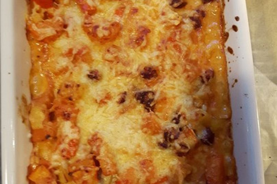 Kürbisgratin mit Cabanossi