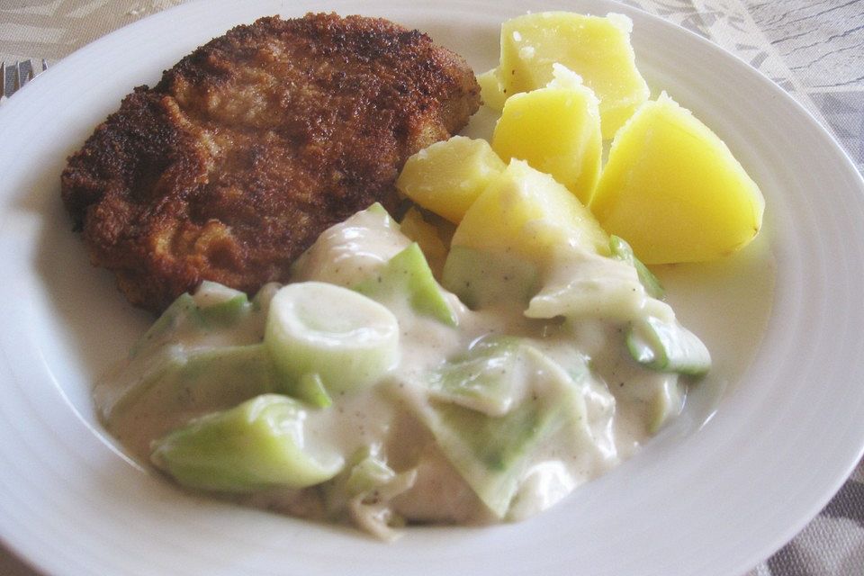 Schnitzel mit  Lauchcreme