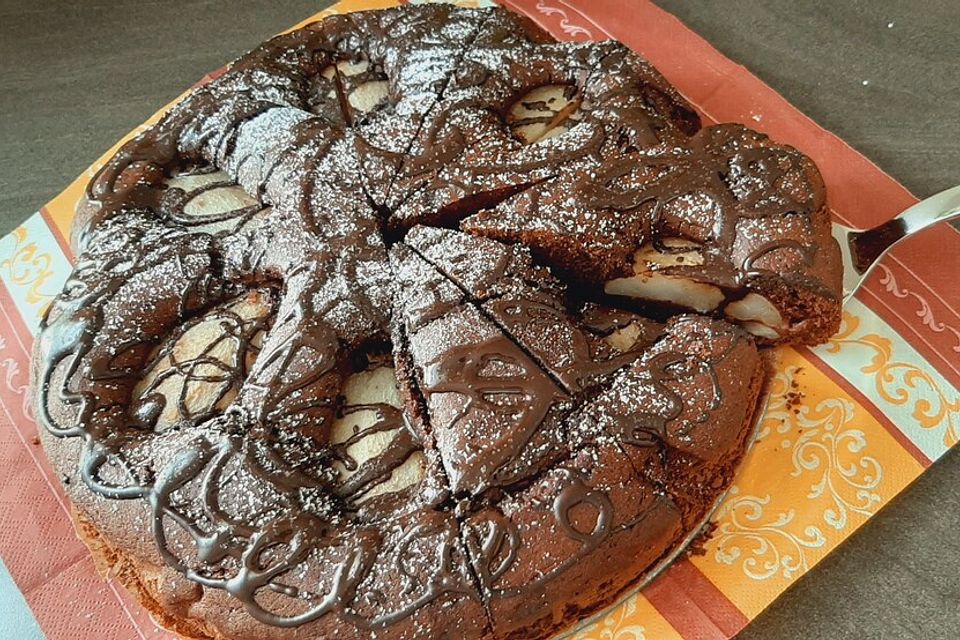 Schokokuchen mit versunkene Birnen