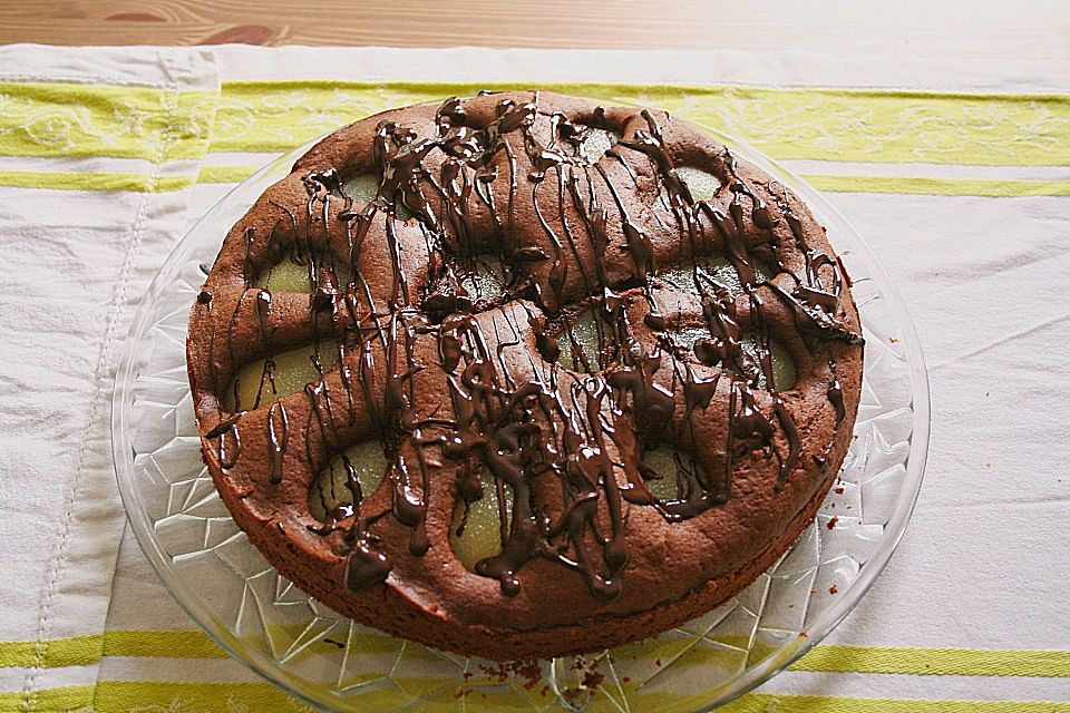 Schokokuchen mit versunkene Birnen