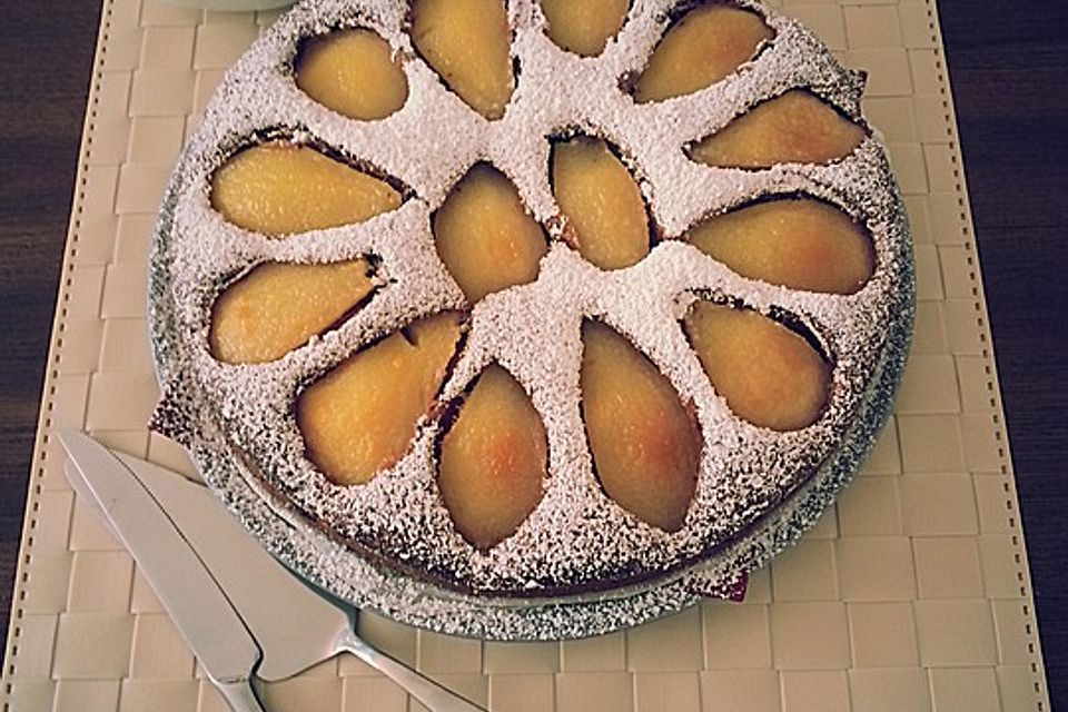 Schokokuchen mit versunkene Birnen