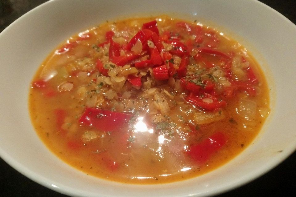 Zitronige Paprika - Linsen - Suppe