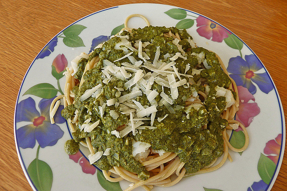 Spaghetti mit Heilbutt - Spinatsoße