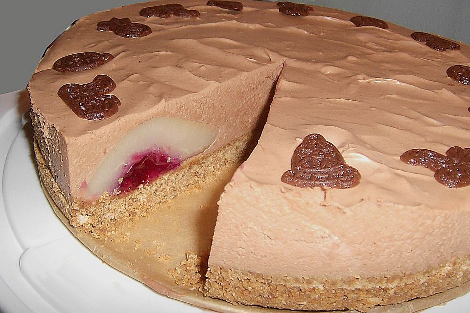 Winterliche  Schokoladen - Frischkäsetorte mit Birnen