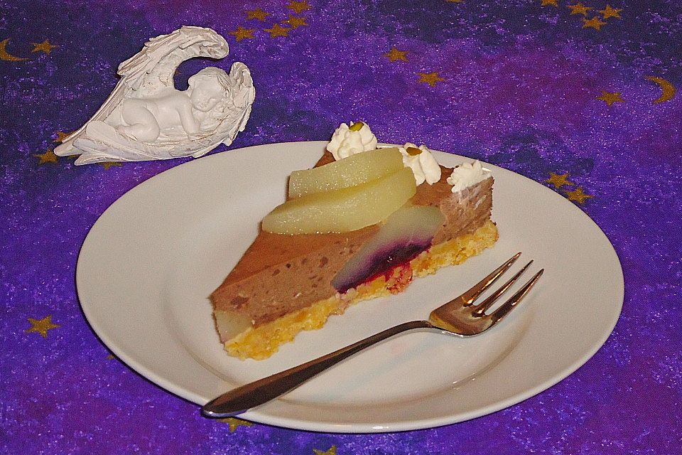 Winterliche  Schokoladen - Frischkäsetorte mit Birnen