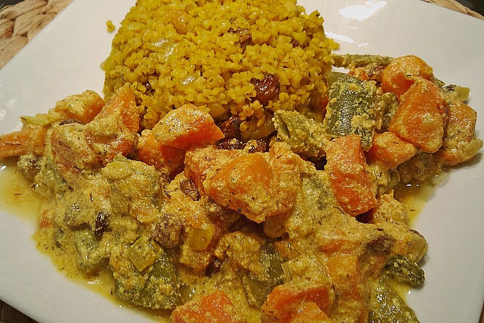 Süßkartoffel - Curry mit Bulgur