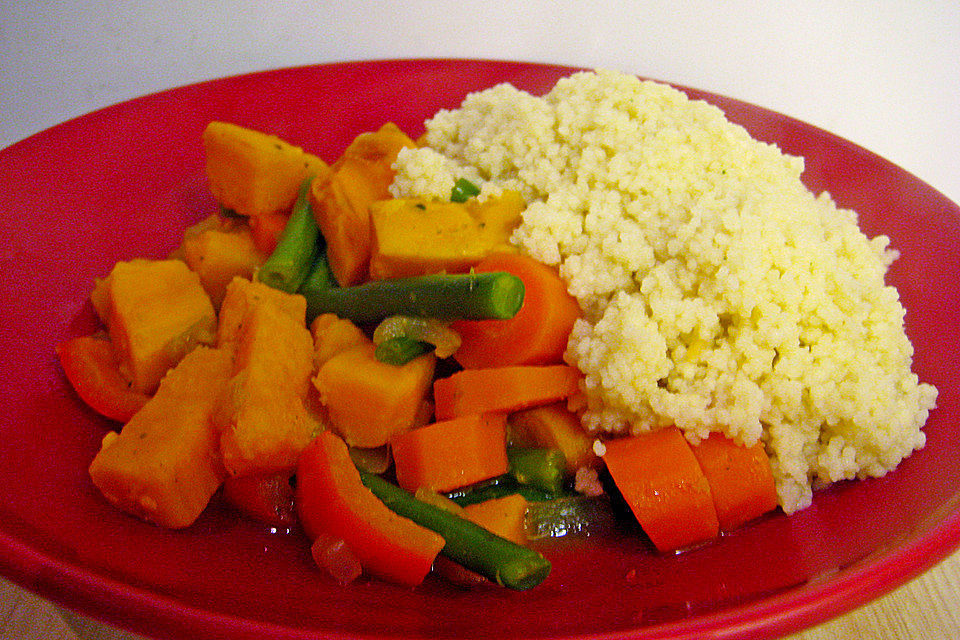 Süßkartoffel - Curry mit Bulgur