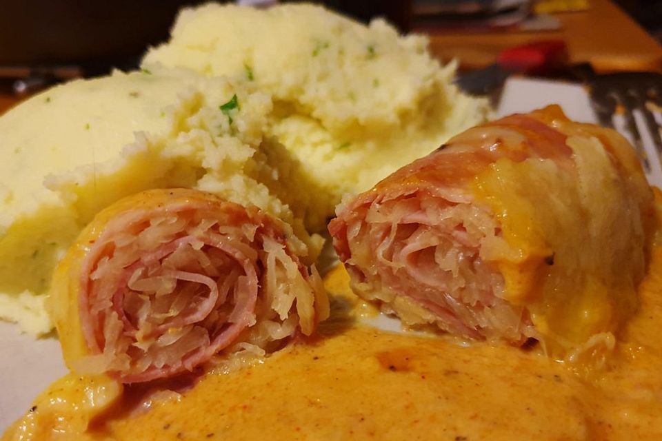 Sauerkraut in Schinken gebacken