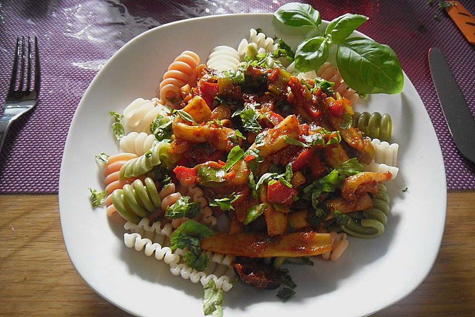 Tintenfisch mit getrockneten Tomaten