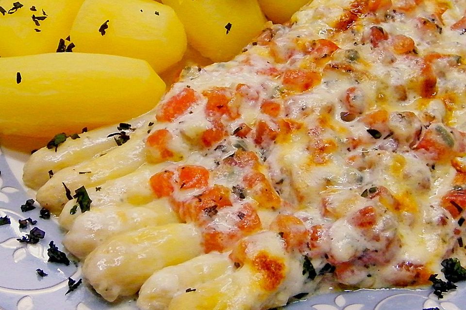 Überbackener Stangenspargel