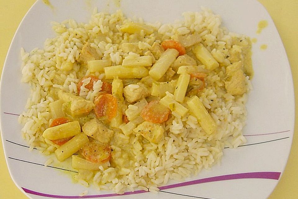 Spargel-Putenpfanne in Currysauce