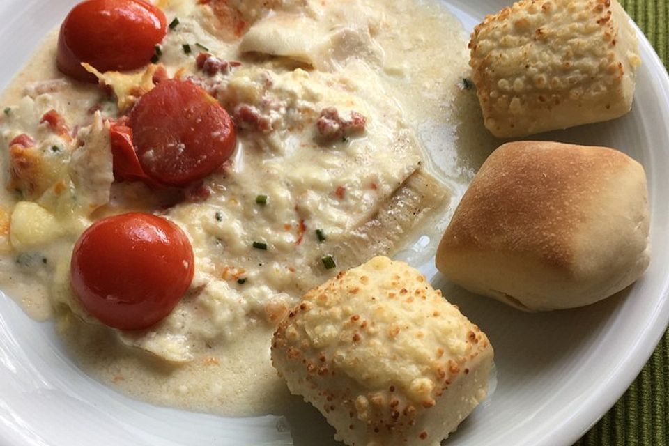 Überbackene Scholle mit Tomaten