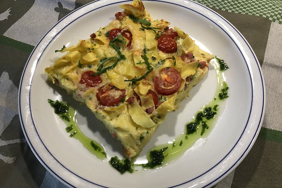 Spätzle-Frittata mit Bärlauch