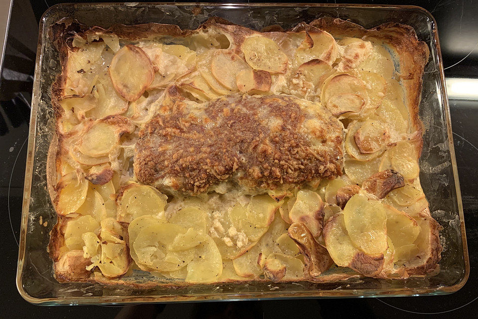 Hackbraten auf Kartoffelgratin