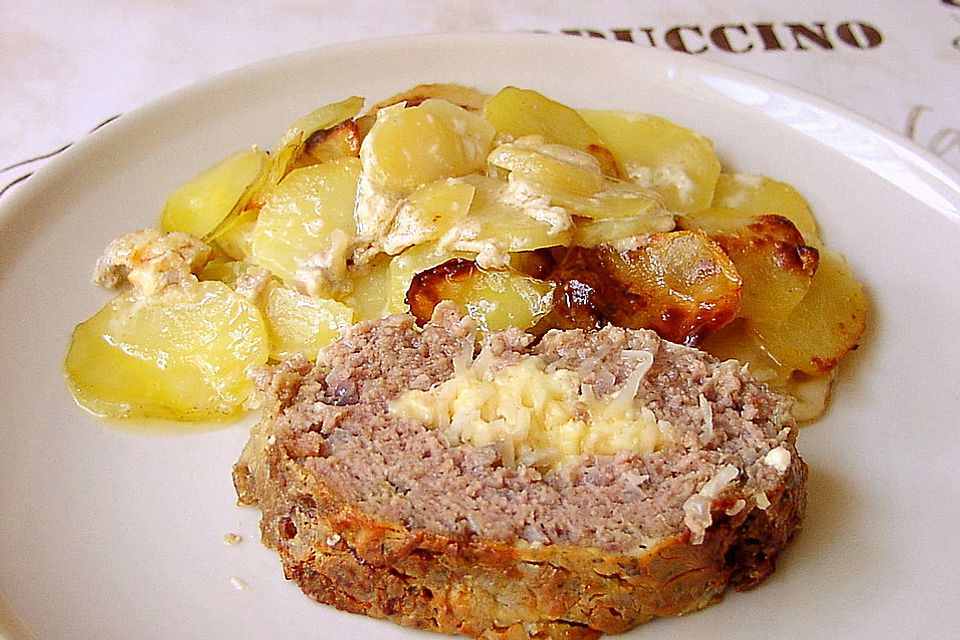 Hackbraten auf Kartoffelgratin