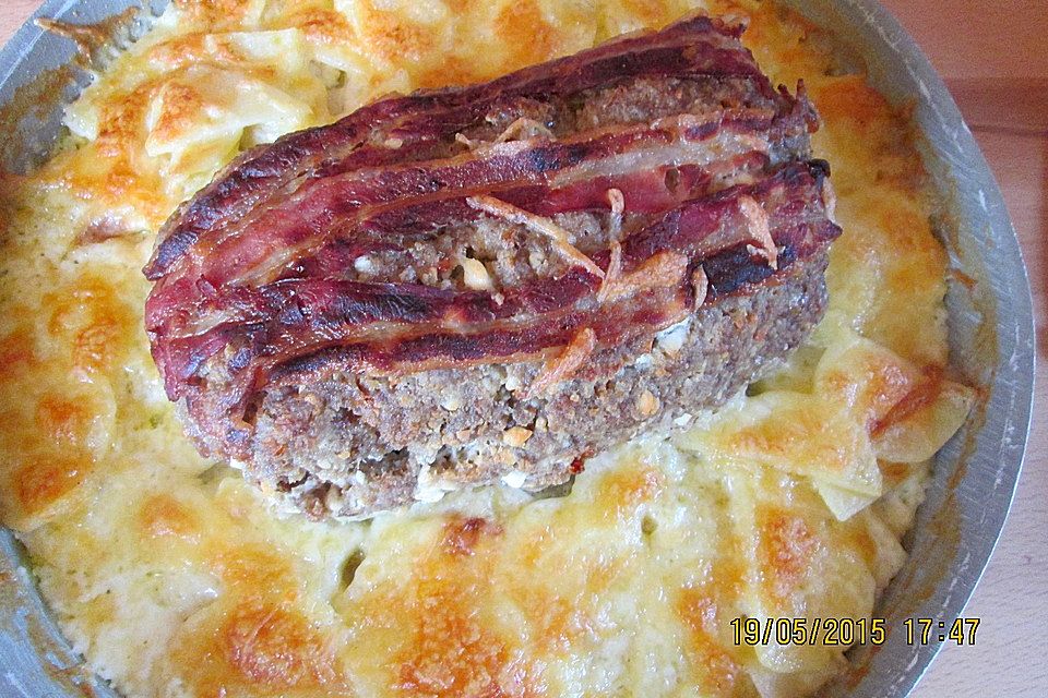 Hackbraten auf Kartoffelgratin