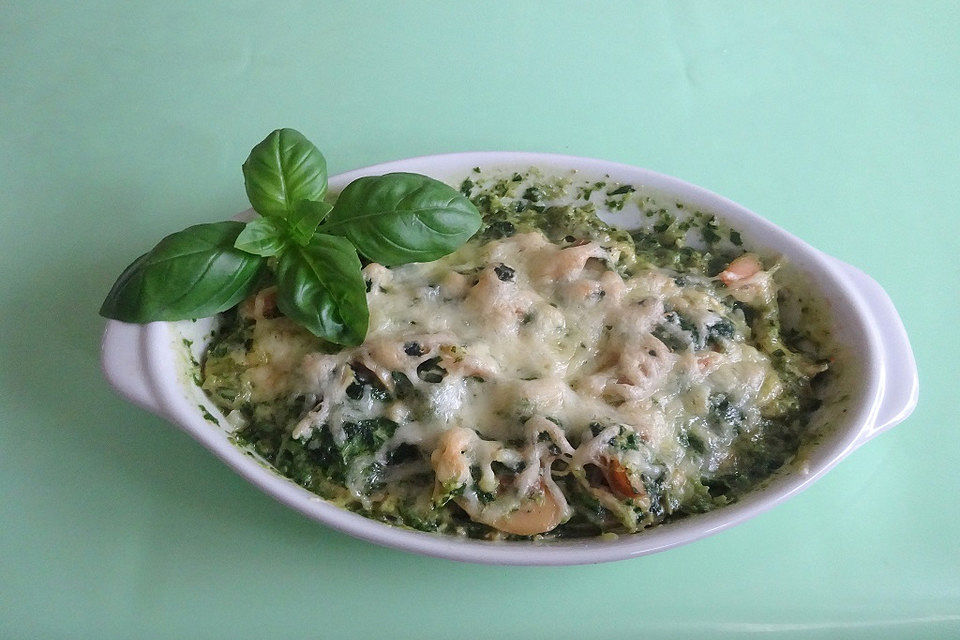 Spinatgratin mit Champignons