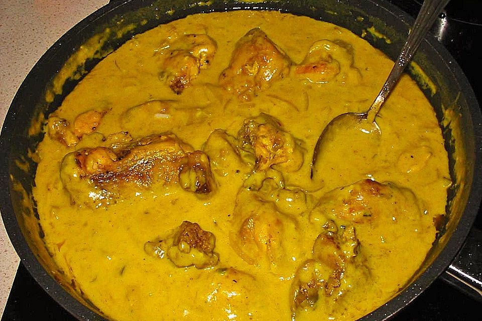 Curryhuhn mit Wein