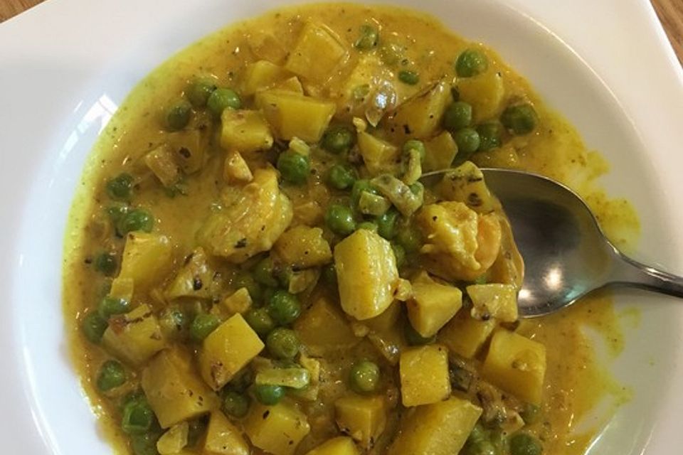 Röstkartoffelcurry mit Garnelen