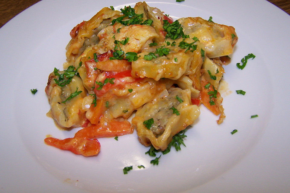 Maultaschenpfanne mit Gemüse