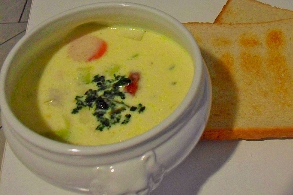 Käse-Lauchsuppe mit Mettenden