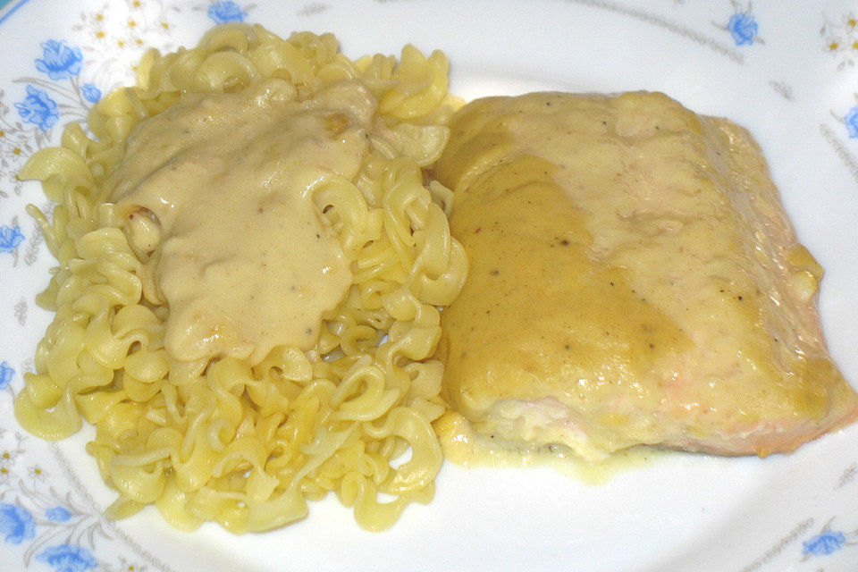 Fisch mit Senfsauce  überbacken