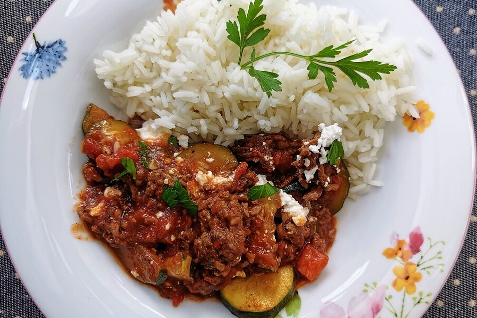 Zucchini-Hackfleischpfanne mit Feta