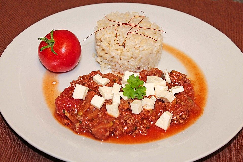 Zucchini-Hackfleischpfanne mit Feta