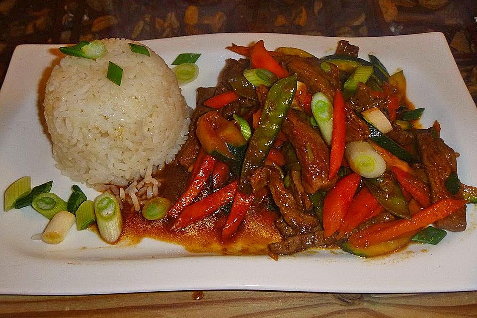 Rinderstreifen in Teriyaki-Sauce