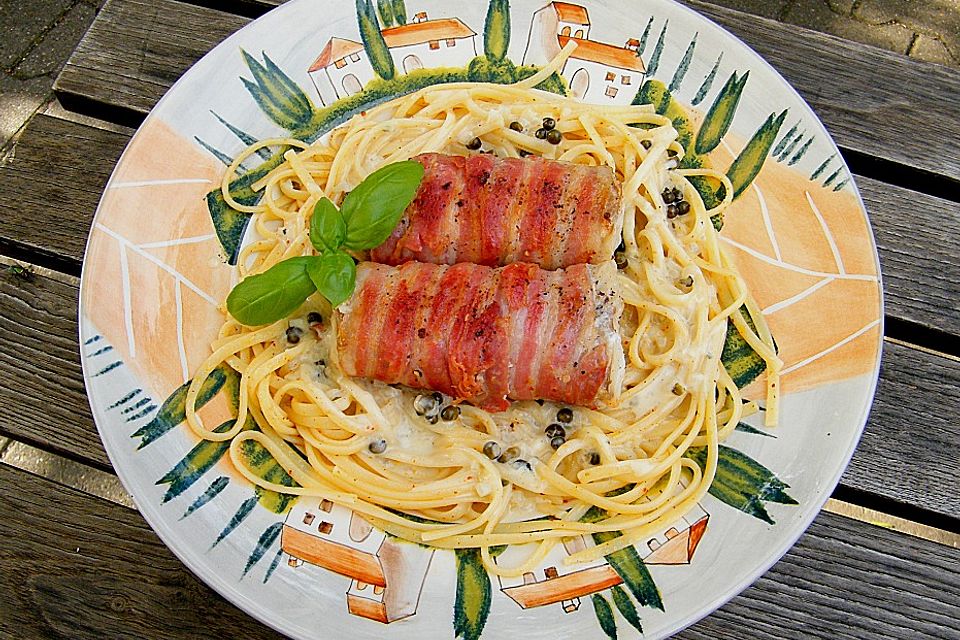 Seelachsfilet mit scharfen Spaghetti