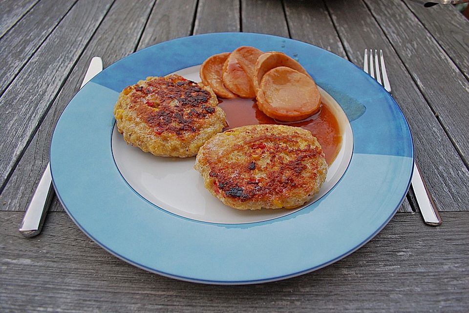 Gemüsebratlinge mit gebratener Putenfleischwurst