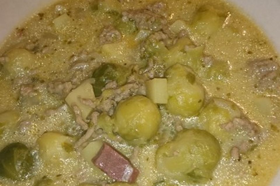 Hackfleisch-Rosenkohl-Suppe