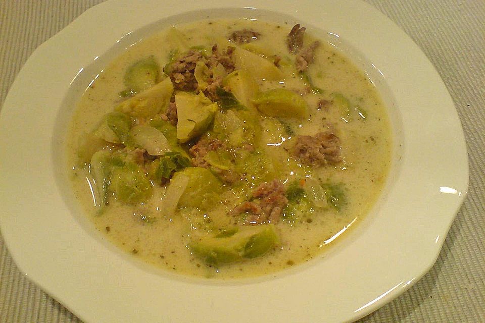 Hackfleisch-Rosenkohl-Suppe