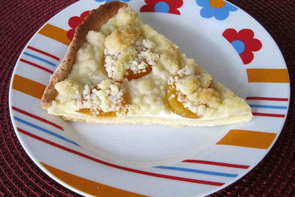 Aprikosen-Vanillecreme-Streusel Blechkuchen