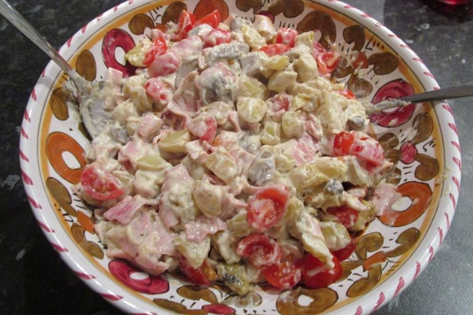 Bratkartoffelsalat mit Champignons & Schinken