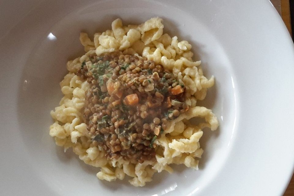 Quarkspätzle mit scharfen Linsen