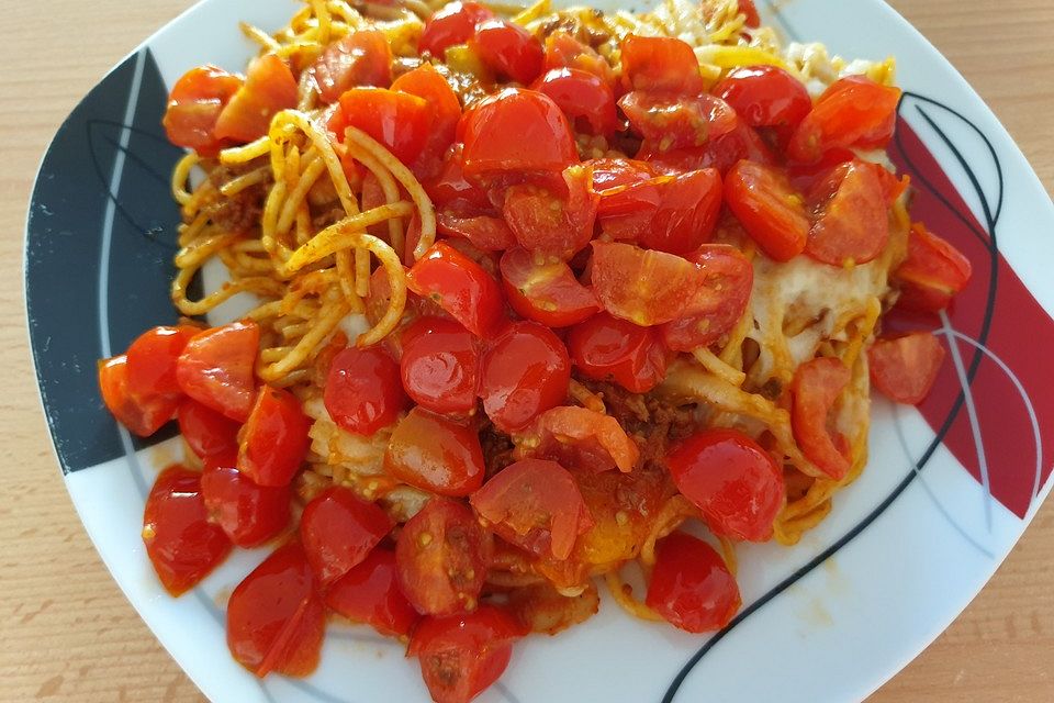 Überbackene Spaghetti