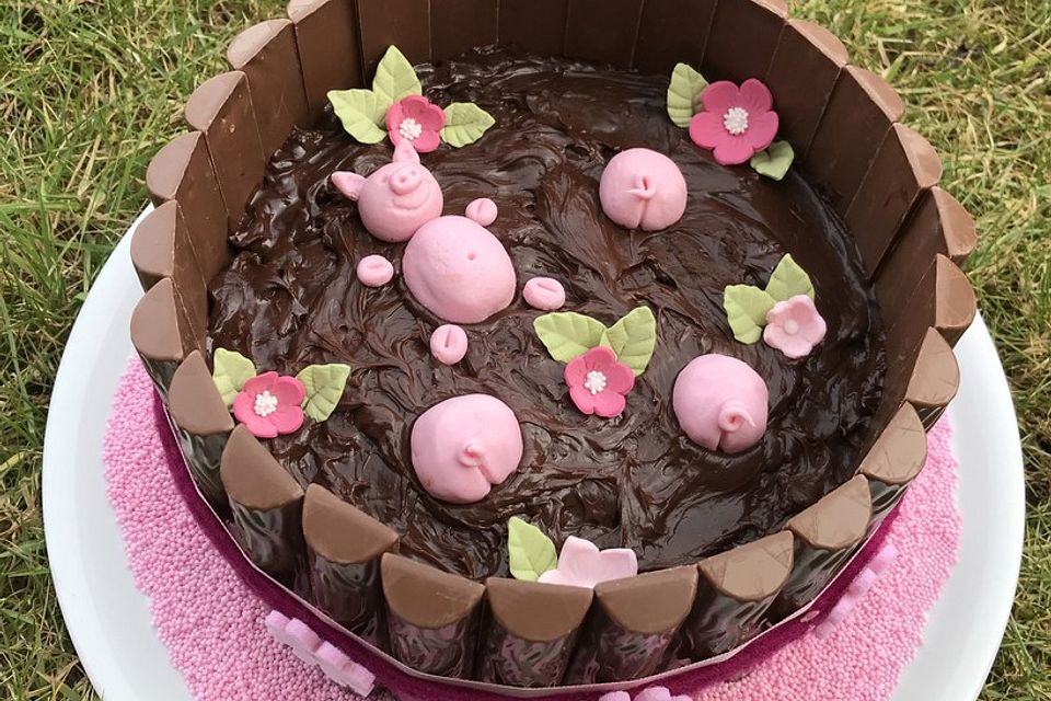 Schweinchen im Matschkübel-Torte