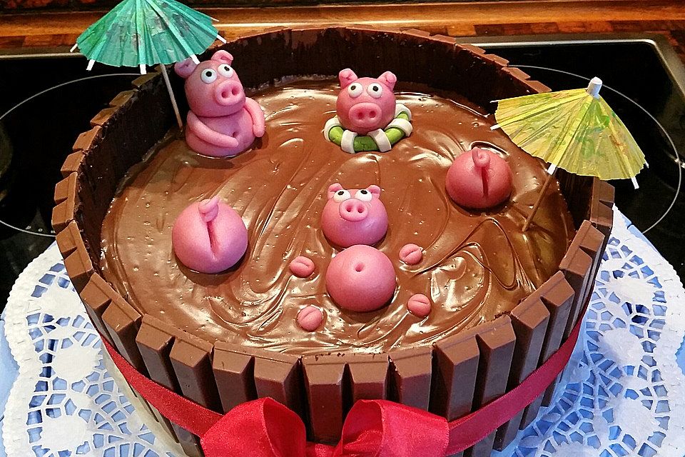 Schweinchen im Matschkübel-Torte