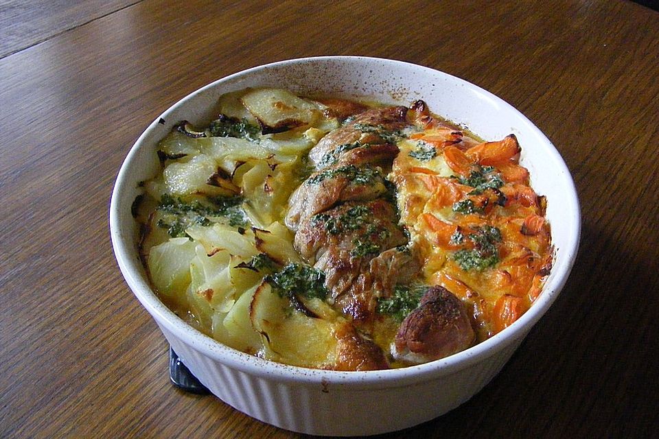 Filetgratin mit Basilikumbutter