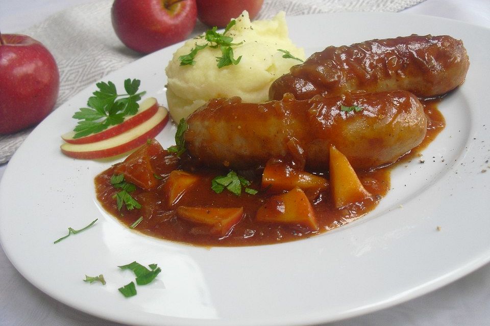 Bratwurst mit Apfel-Zwiebelsauce