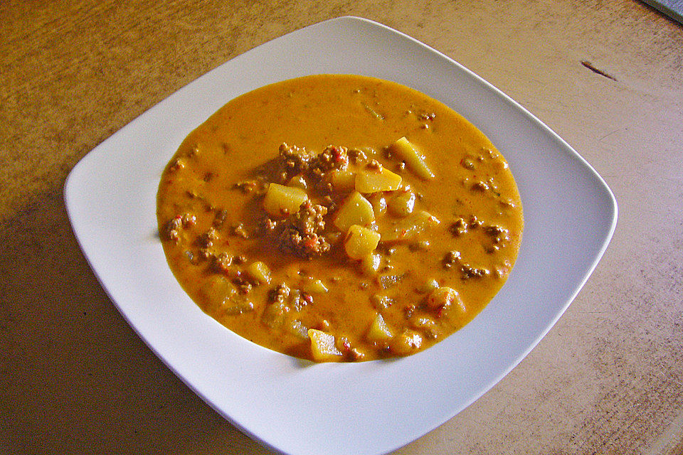 Ajvarsuppe mit Kartoffeln