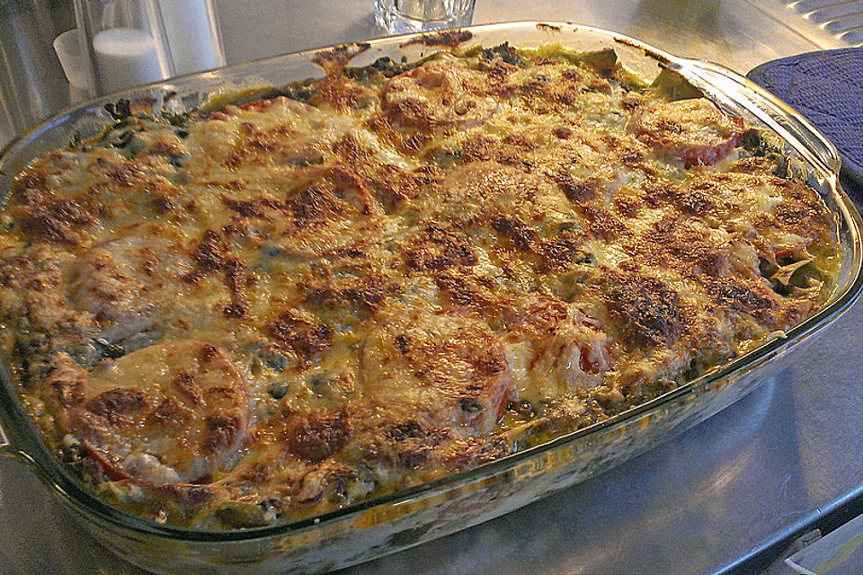 Spinat-Hackfleisch Lasagne