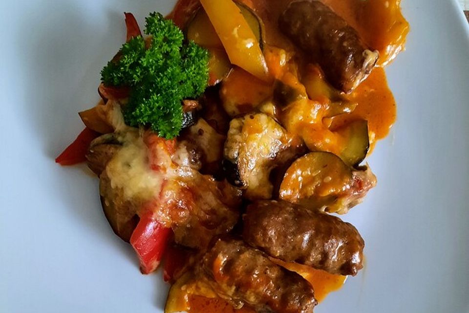 Cevapcici-Gemüse-Gratin