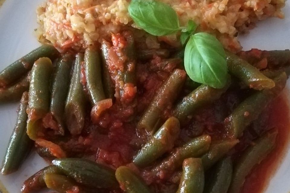 Bohnengemüse mit Käsebulgur