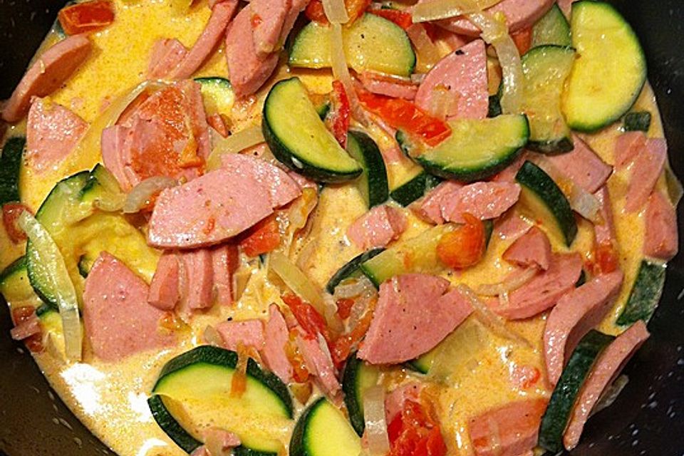 Zucchini-Fleischwurst-Pfanne