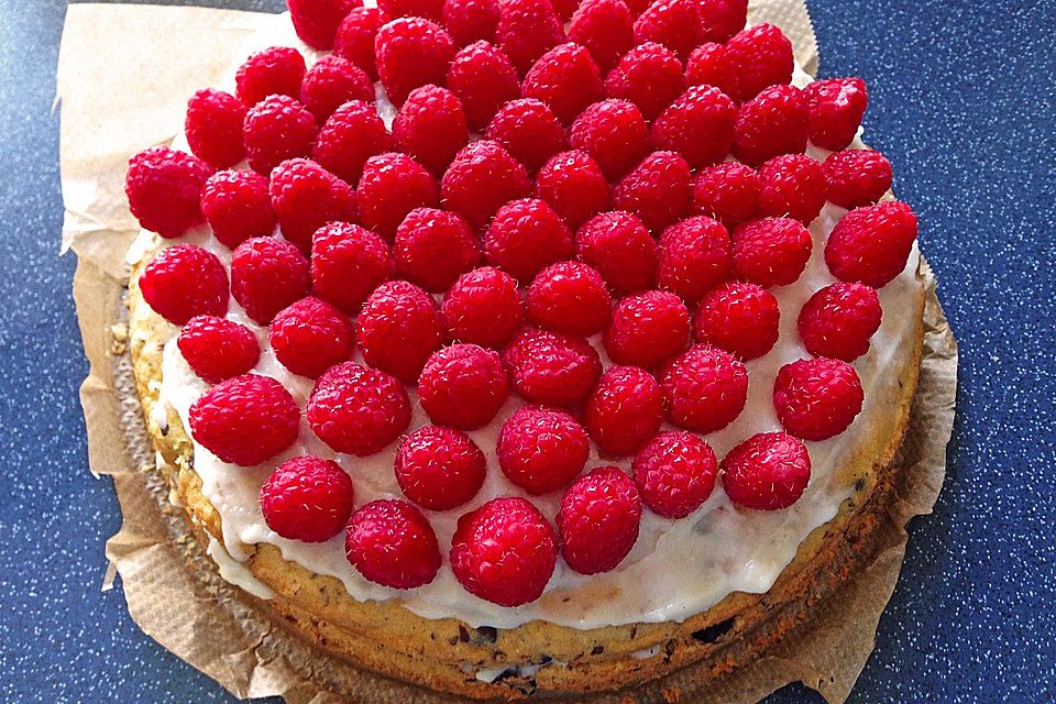 Himbeer-Vanillekuchen mit Schokostückchen